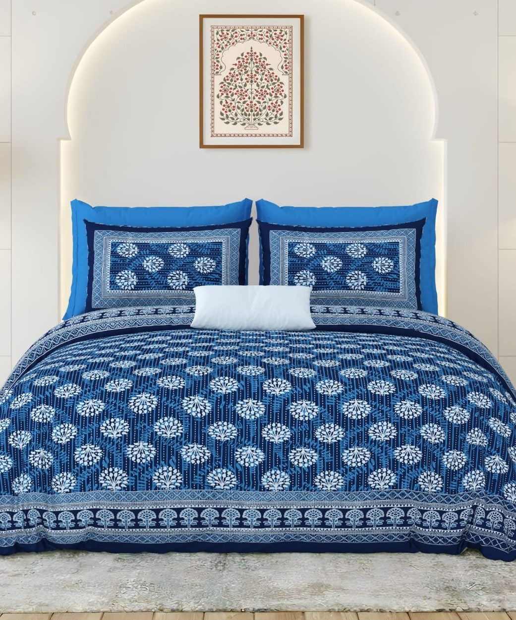 Royal Blue Floral Handblock Print Bedsheet