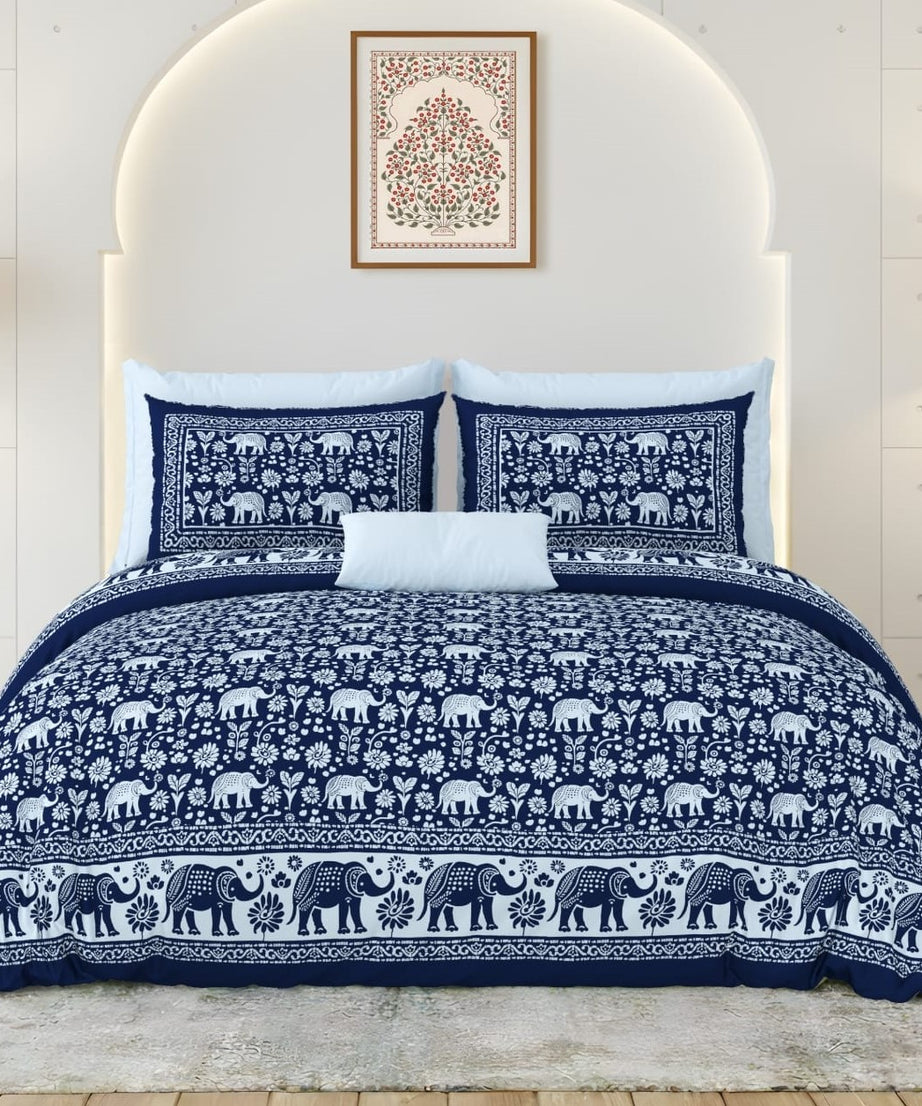 Indigo Elephant Heritage Print Bedsheet