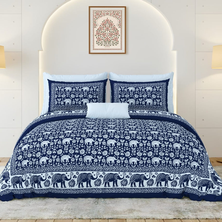 Indigo Elephant Heritage Print Bedsheet