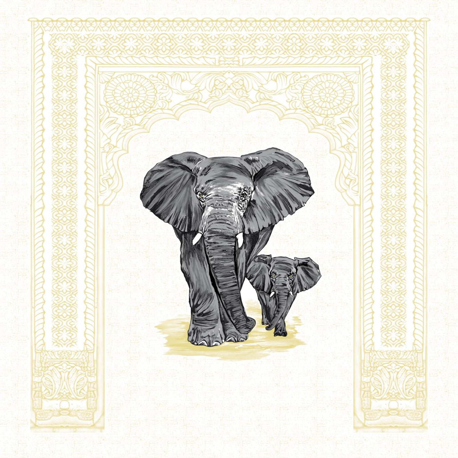 Royal Black Elephant Print King Size Bedsheet 100x108 Inch