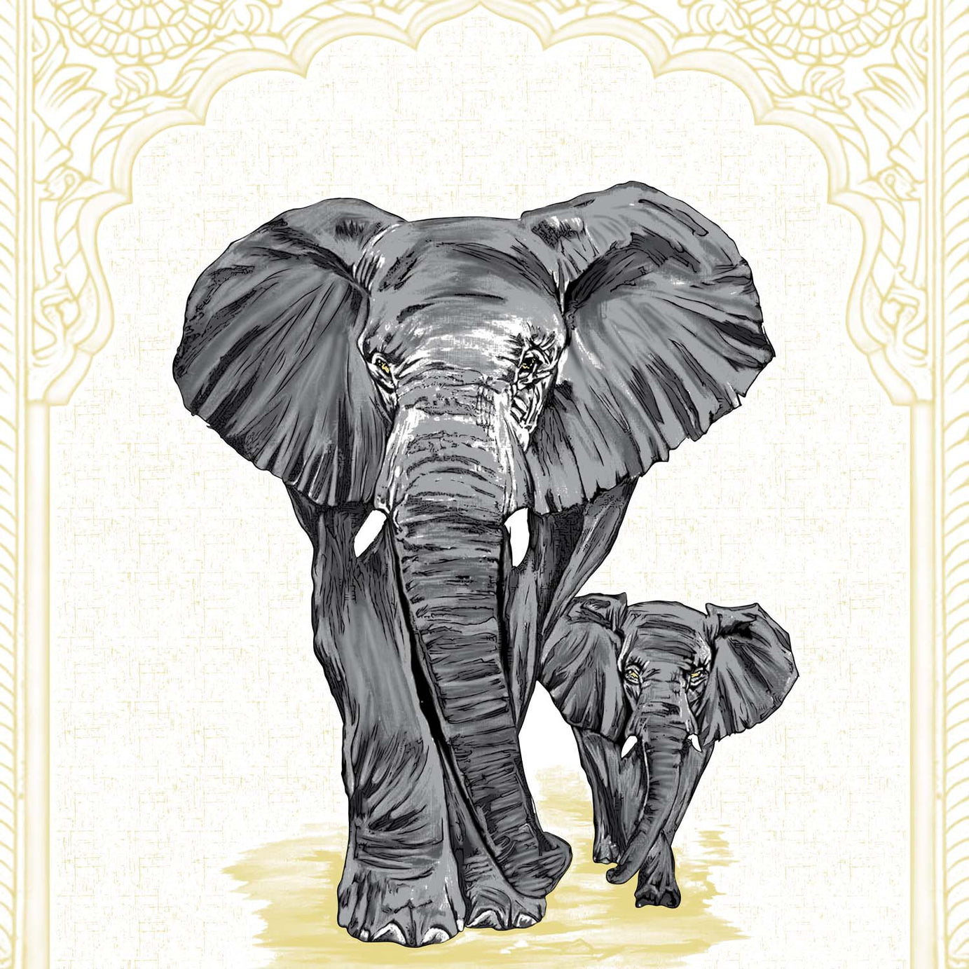 Royal Black Elephant Print King Size Bedsheet 100x108 Inch