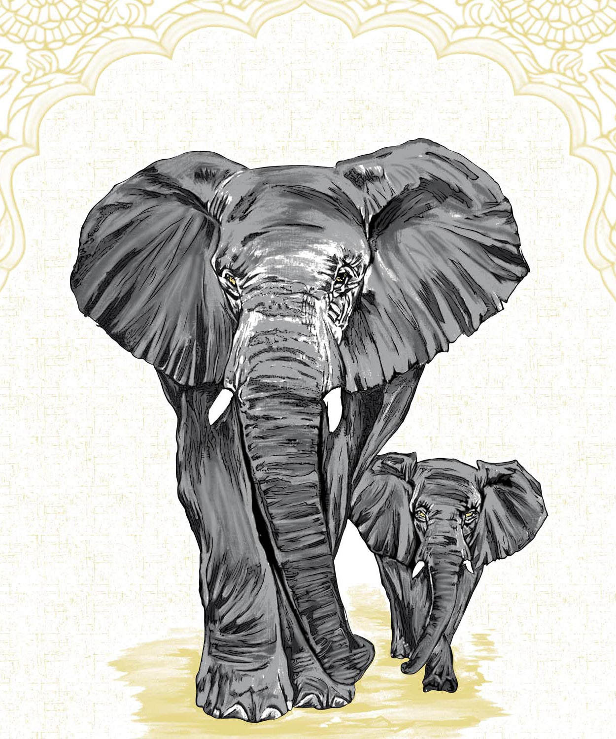 Royal Black Elephant Print King Size Bedsheet