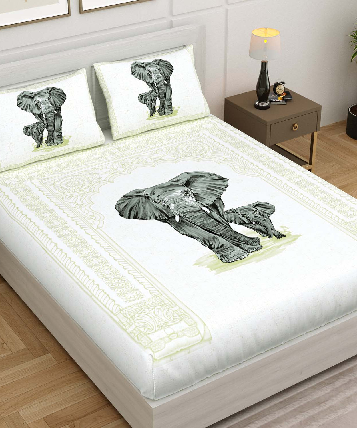 Royal Gray Elephant Print King Size Bedsheet