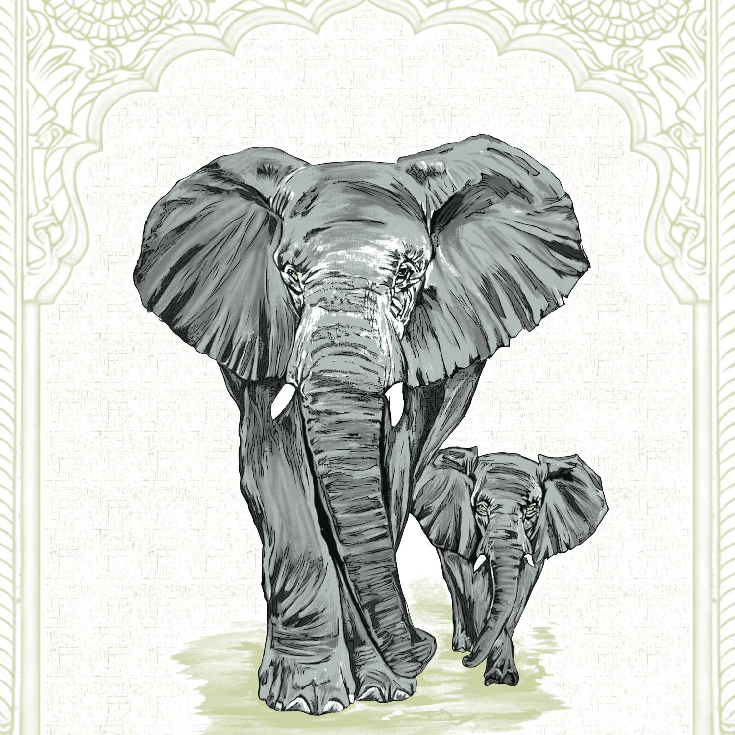 Royal Gray Elephant Print King Size Bedsheet 100x108 Inch
