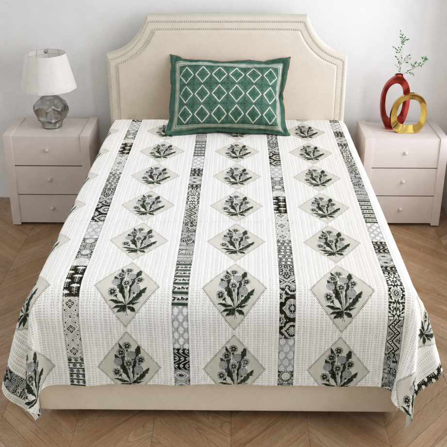 Sage Bloom Floral Single Bedsheet