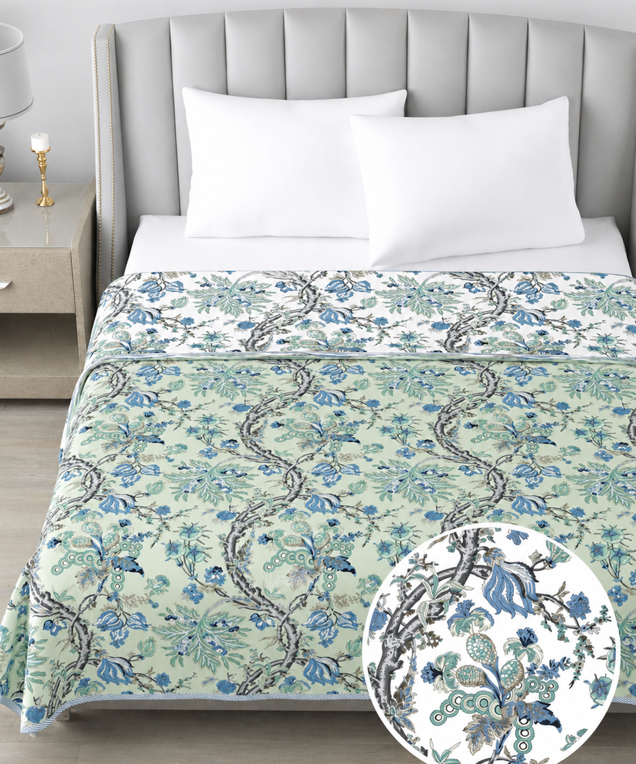 Blue Floral Reversible Double Cotton Dohar