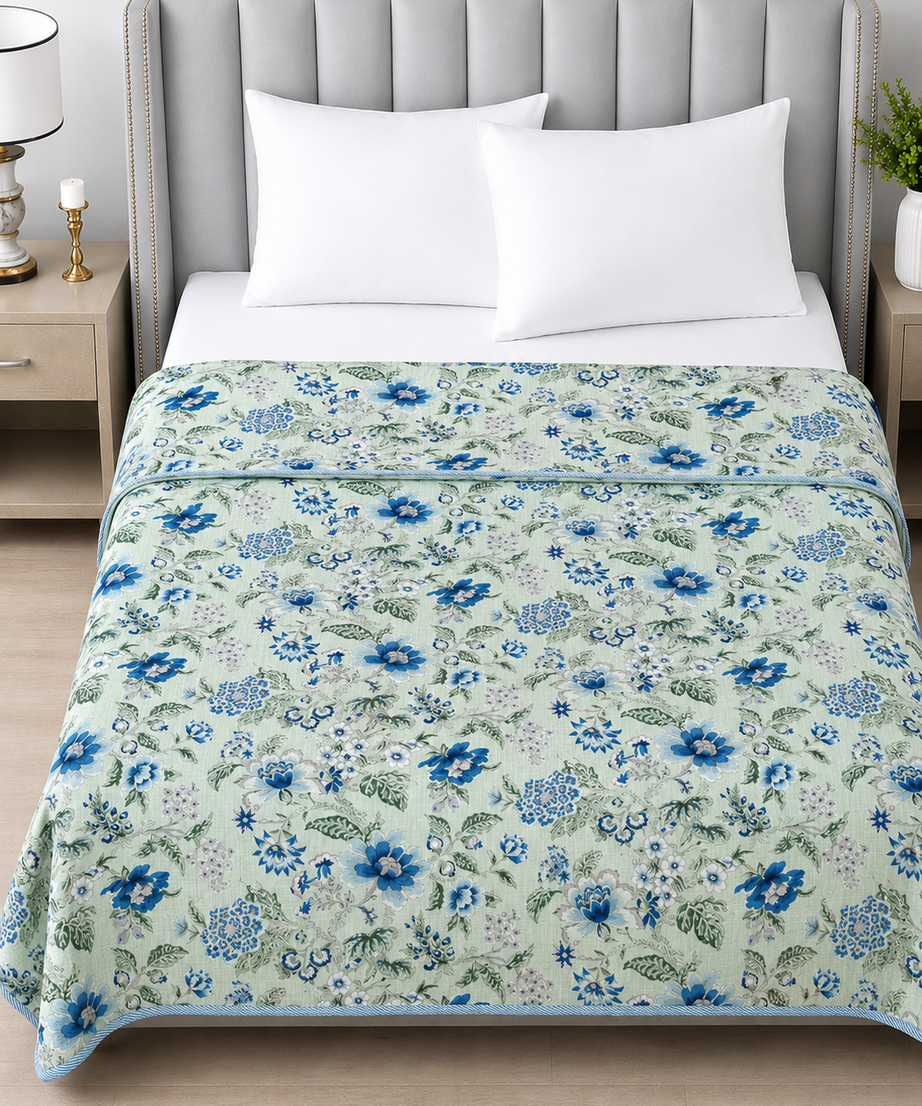 Blue Floral Reversible Double Cotton Dohar