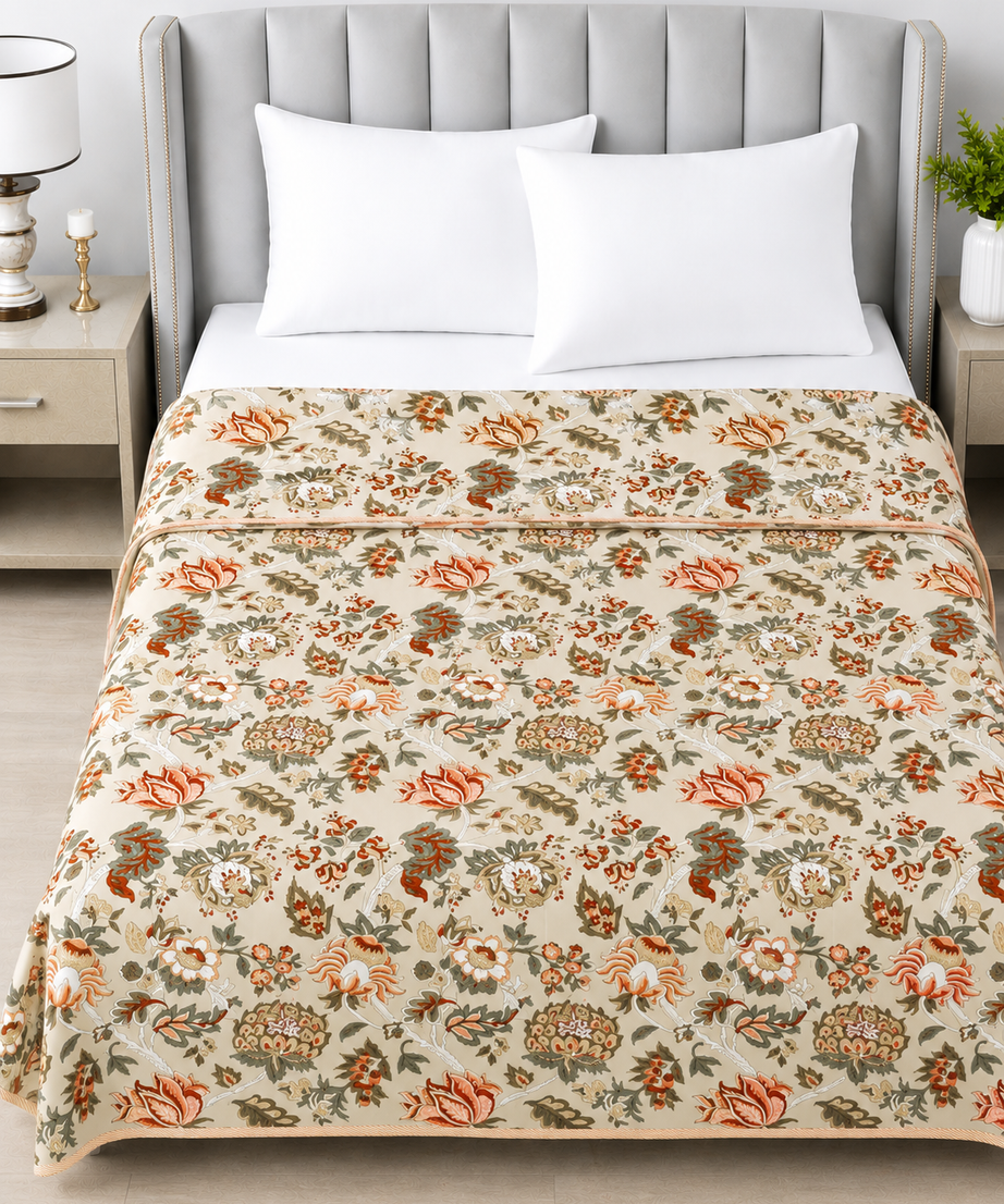 Rust Floral Reversible Double Cotton Dohar