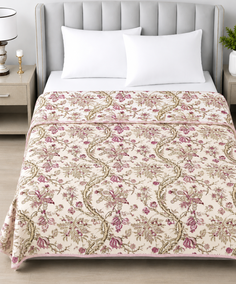 Pink Floral Reversible Double Cotton Dohar