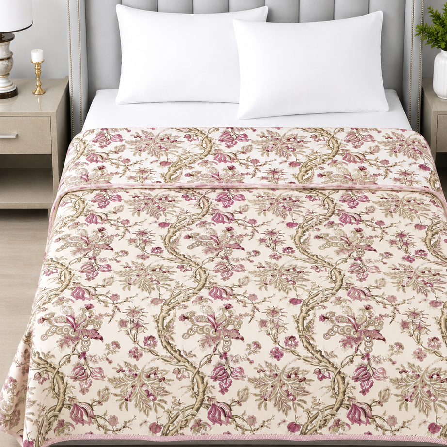 Pink Floral Reversible Cotton Dohar | King Size 90x100 Inches