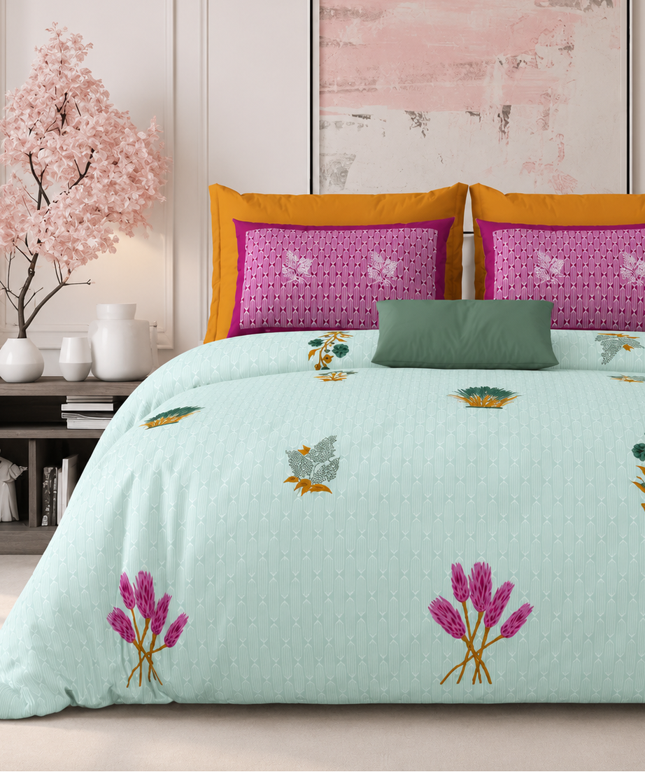 Mint Lavender Garden King Size Bedsheet – 108x108 Inch