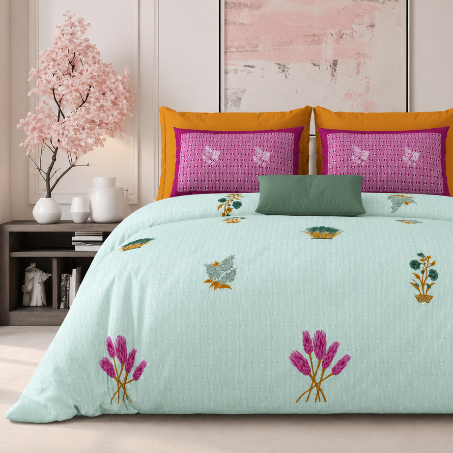 Mint Lavender Garden King Size Bedsheet – 108x108 Inch