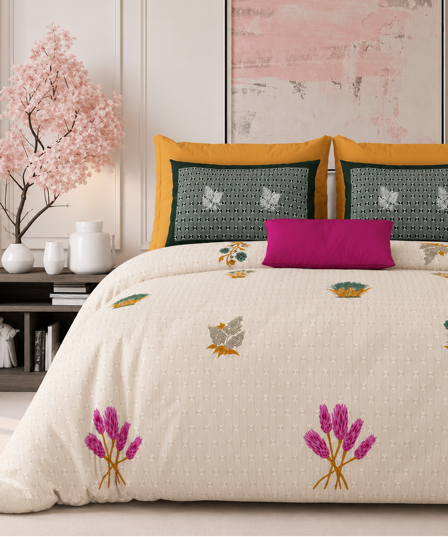 Ivory Lavender Meadow King Size Bedsheet – 108x108 Inch