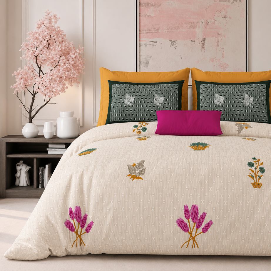 Ivory Lavender Meadow King Size Bedsheet – 108x108 Inch