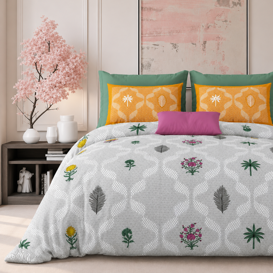 Botanical Harmony King Size Bedsheet – 108x108 Inch