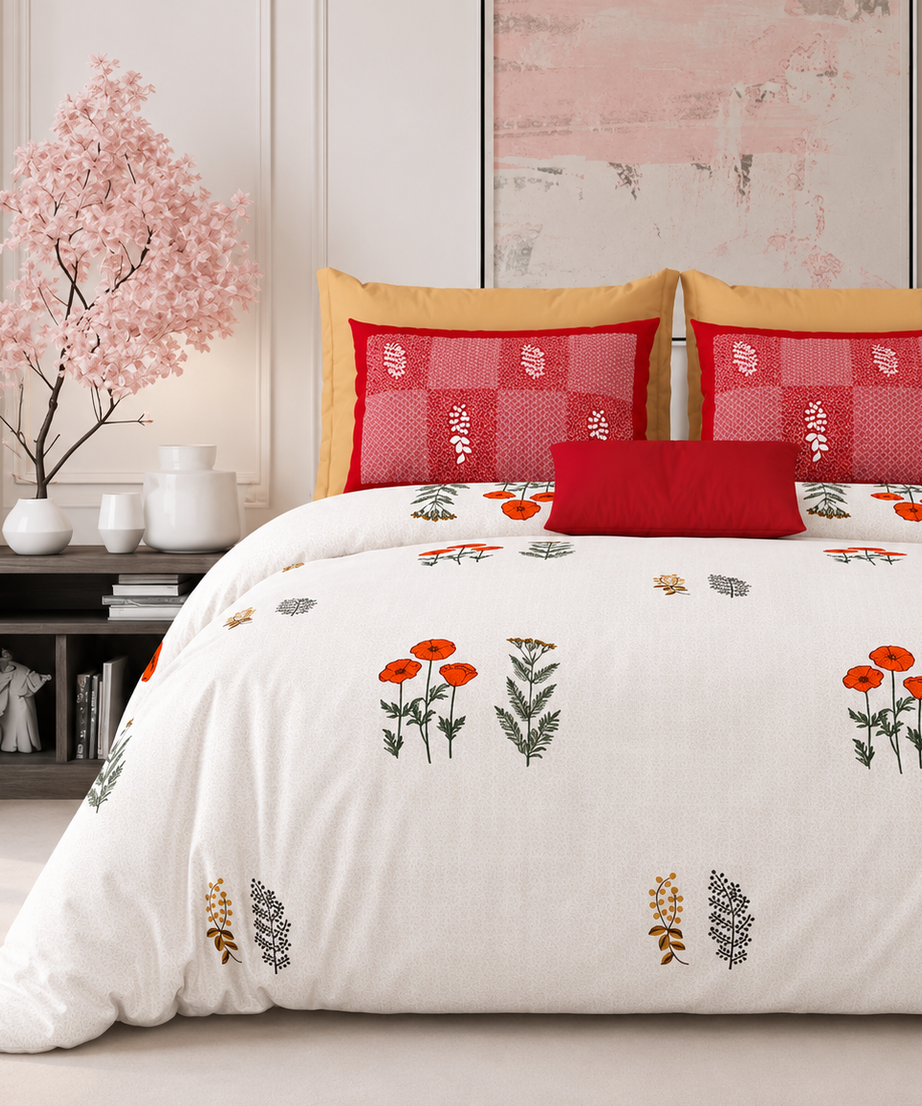 Scarlet Bloom King Size Bedsheet – 108x108 Inch