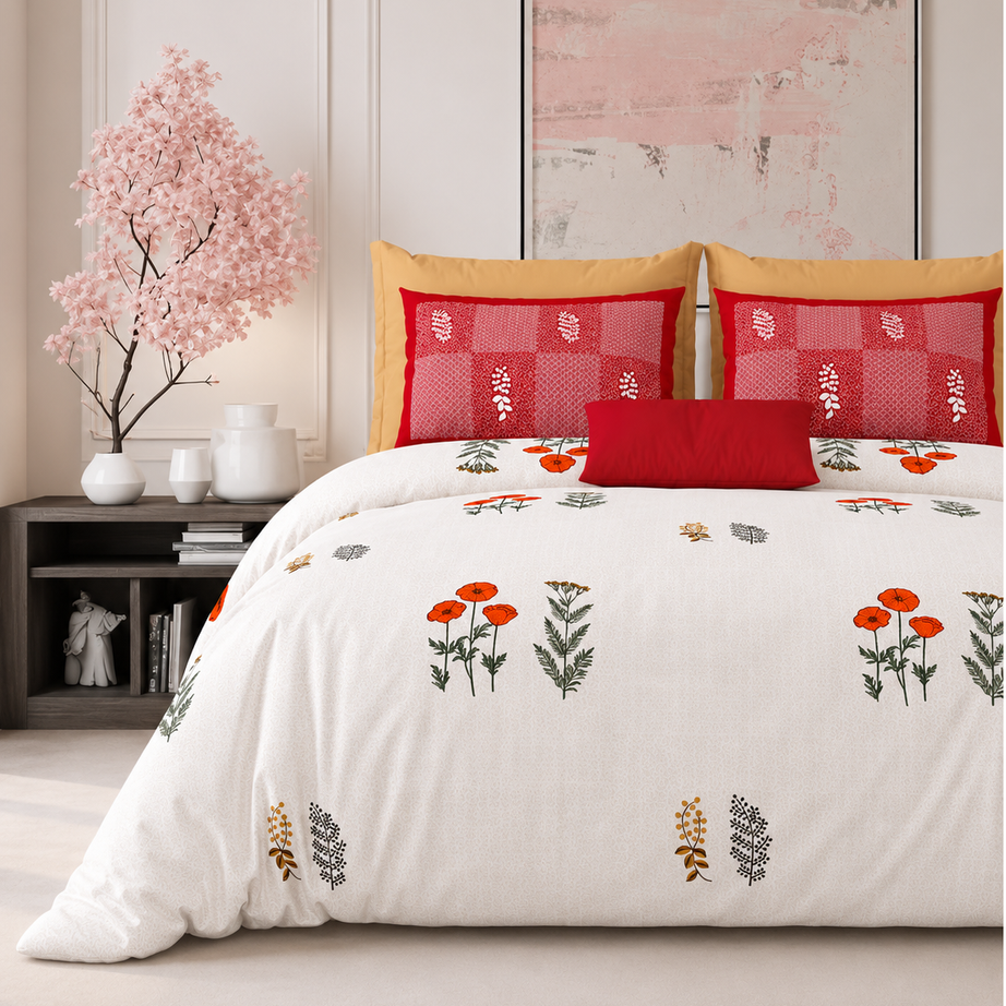 Scarlet Bloom King Size Bedsheet – 108x108 Inch