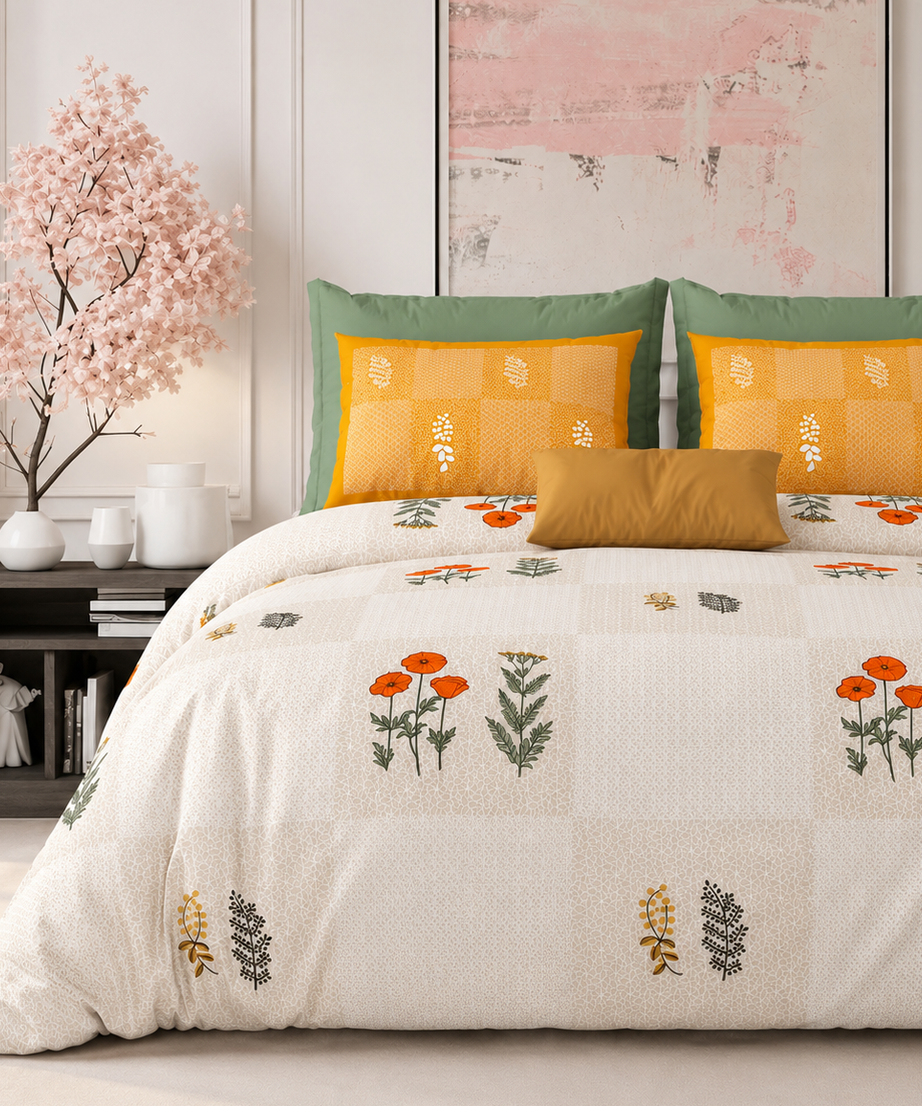 Golden Poppy Garden King Size Bedsheet – 108x108 Inch