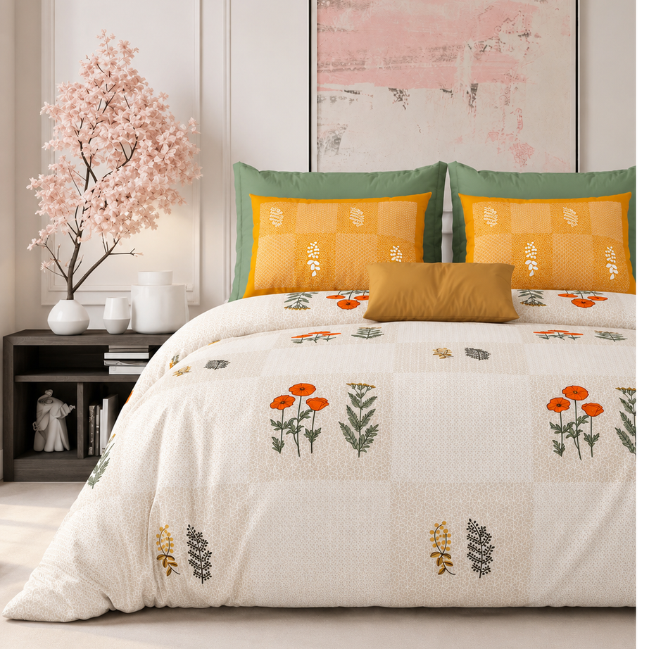 Golden Poppy Garden King Size Bedsheet – 108x108 Inch