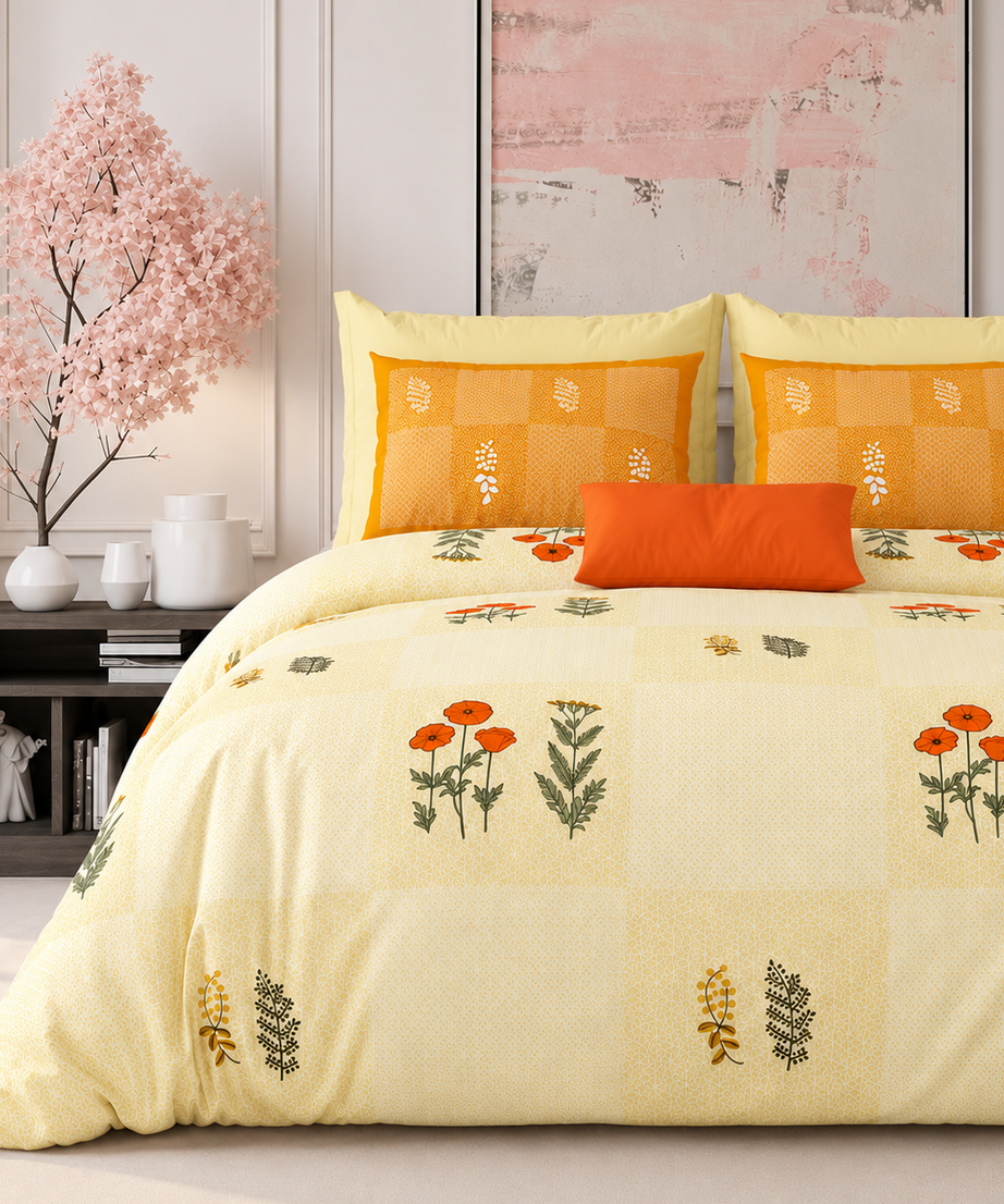 Sunlit Poppy Blossom King Size Bedsheet – 108x108 Inch
