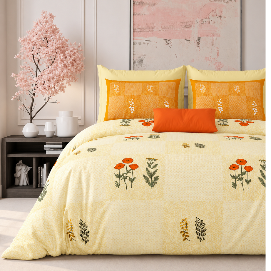 Sunlit Poppy Blossom King Size Bedsheet – 108x108 Inch