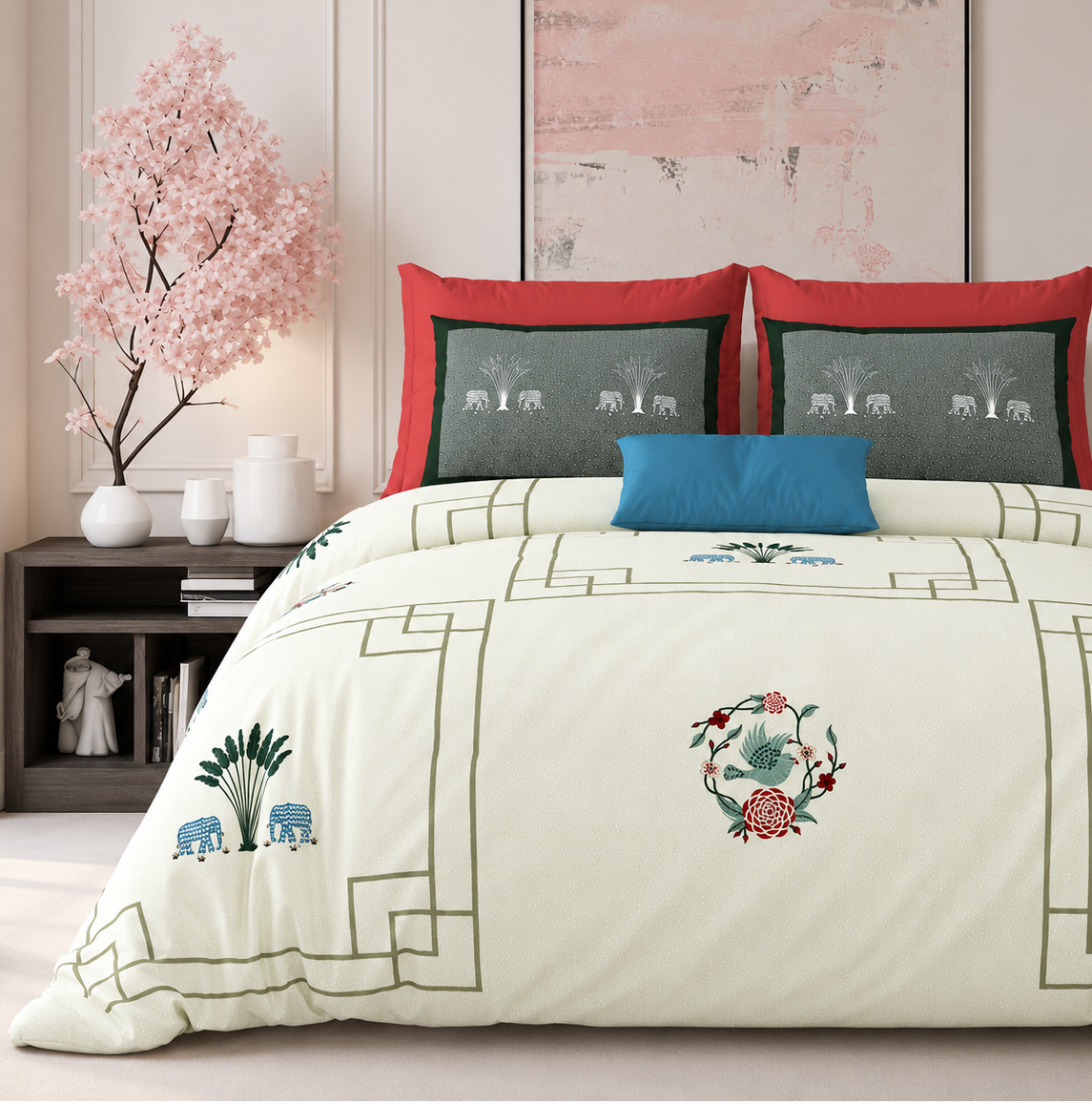 Ivory Heritage Elephant King Size Bedsheet – 108x108 Inch