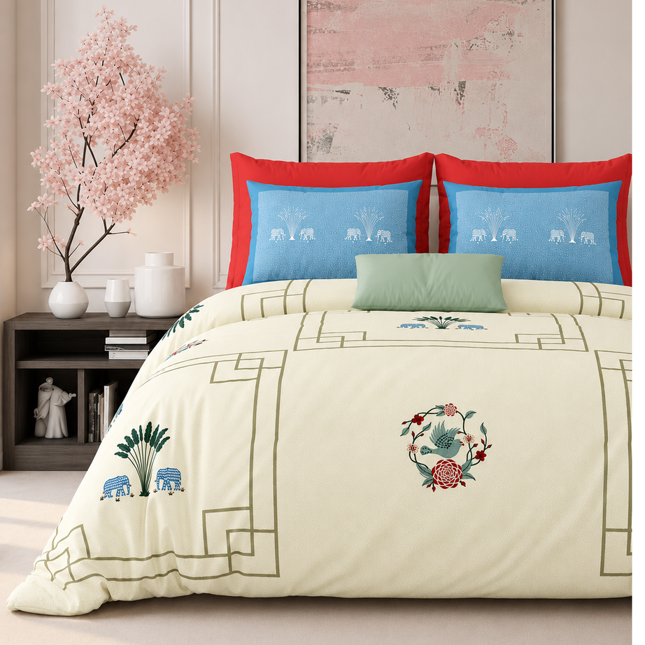 Royal Blue Elephant Heritage King Size Bedsheet