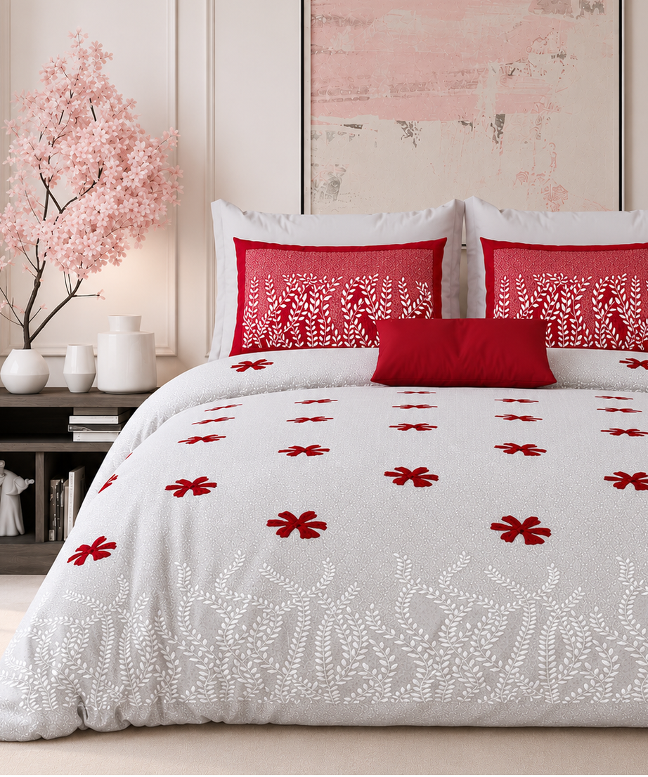 Crimson Blossom Premium King Size Bedsheet