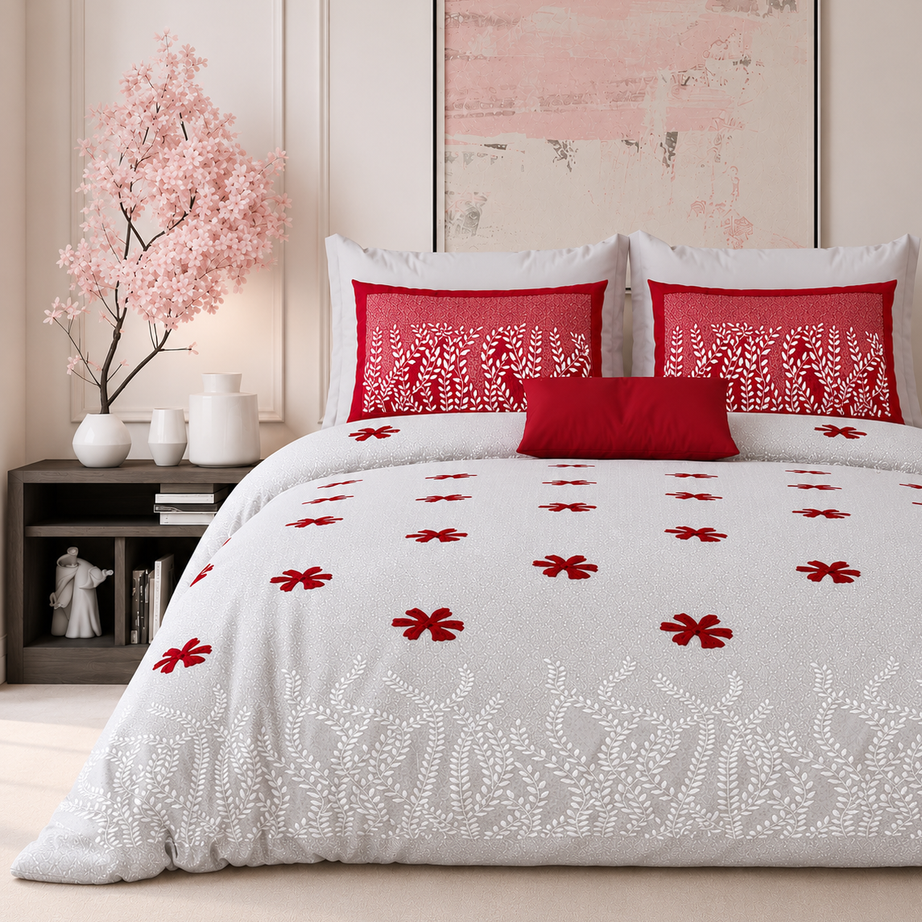 Crimson Blossom Premium King Size Bedsheet