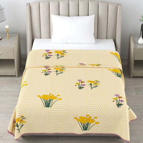 Yellow Floral Cotton Dohar Pack of 2 | 3 Layer Single Dohar | 63x90 Inches