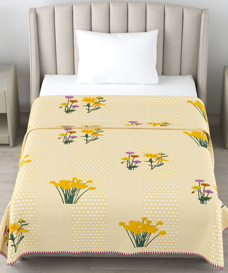 Yellow Floral Cotton Dohar Pack of 2 | 3 Layer Single Dohar