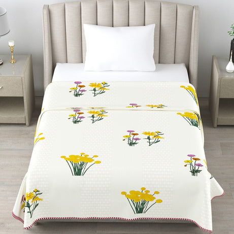 White Floral Cotton Dohar Pack of 2 | 3 Layer Single Dohar | 63x90 Inches