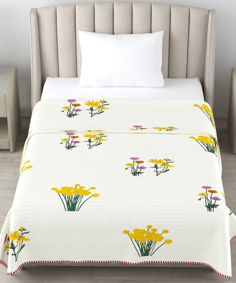 White Floral Cotton Dohar Pack of 2 | 3 Layer Single Dohar
