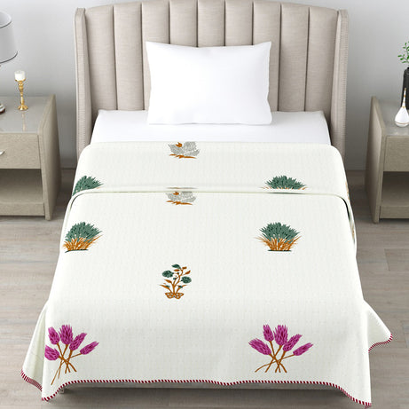 Botanical Floral Cotton Dohar Pack of 2 | 3 Layer Single Dohar | 63x90 Inches