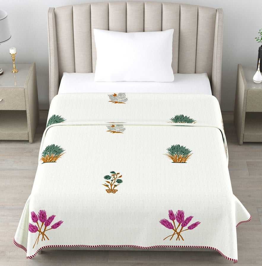 Botanical Floral Cotton Dohar Pack of 2 | 3 Layer Single Dohar | 63x90 Inches