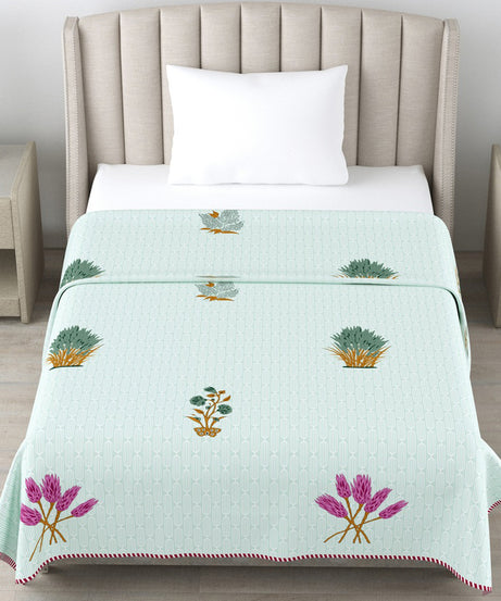 Pastel Green Botanical Cotton Dohar Pack of 2 | 3 Layer Single Dohar