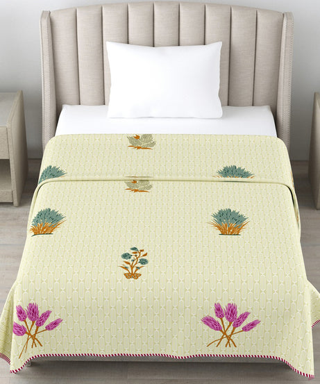 Pastel Yellow Botanical Cotton Dohar Pack of 2 | 3 Layer Single Dohar |