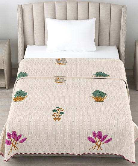 Beige Botanical Cotton Dohar Pack of 2 | 3 Layer Single Dohar