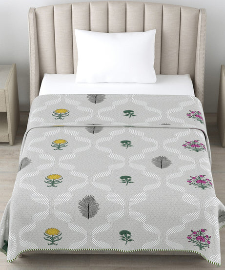 Grey Floral Cotton Dohar Pack of 2 | 3 Layer Single Dohar