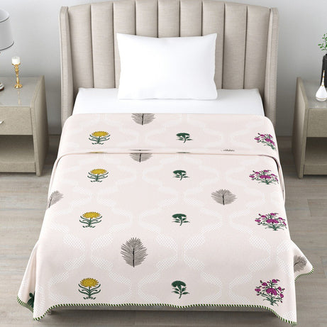 Blush Pink Floral Cotton Dohar Pack of 2 | 3 Layer Single Dohar | 63x90 Inches