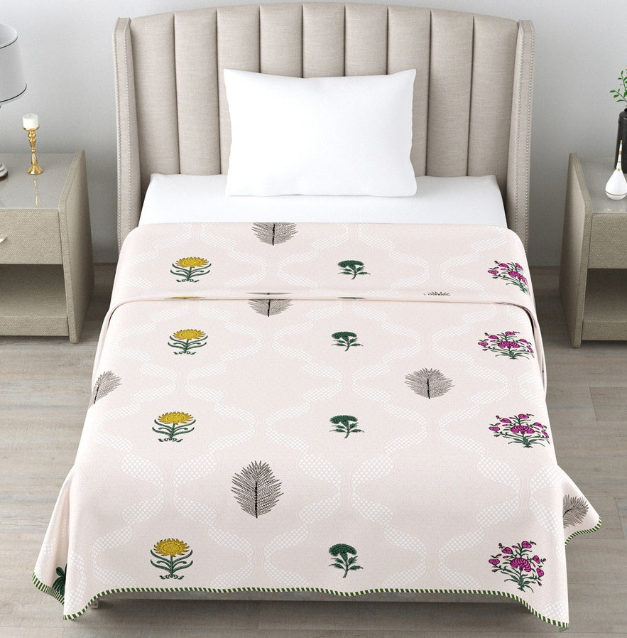 Blush Pink Floral Cotton Dohar Pack of 2 | 3 Layer Single Dohar | 63x90 Inches