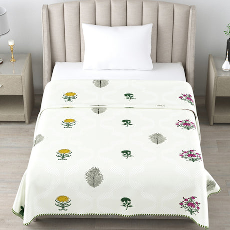 Ivory Floral Cotton Dohar Pack of 2 | 3 Layer Single Dohar | 63x90 Inches