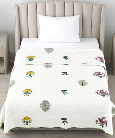 Ivory Floral Cotton Dohar Pack of 2 | 3 Layer Single Dohar