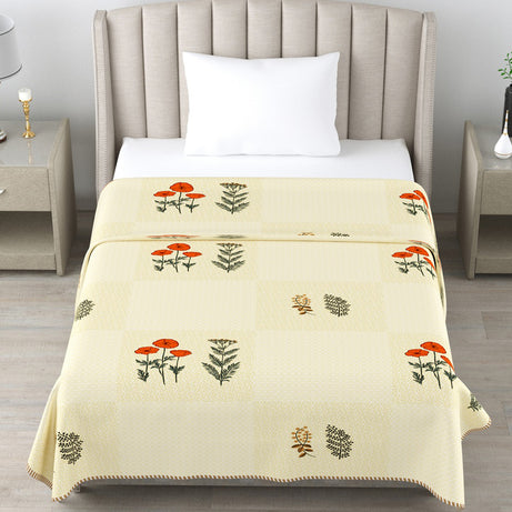 Pastel Yellow Floral Cotton Dohar Pack of 2 | 3 Layer Single Dohar | 63x90 Inches