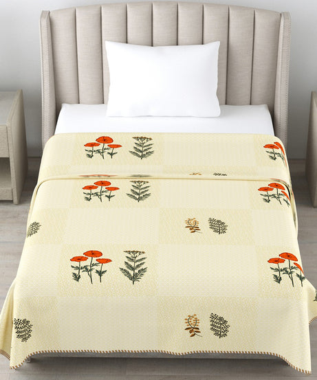 Pastel Yellow Floral Cotton Dohar Pack of 2 | 3 Layer Single Dohar
