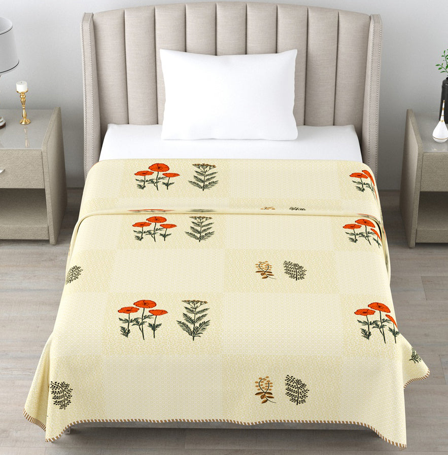 Pastel Yellow Floral Cotton Dohar Pack of 2 | 3 Layer Single Dohar | 63x90 Inches