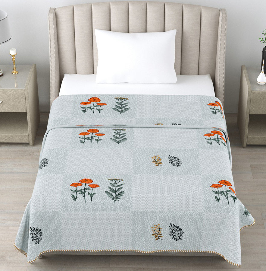 Blush Ivory Floral Cotton Dohar Pack of 2 | 3 Layer Single Dohar | 63x90 Inches