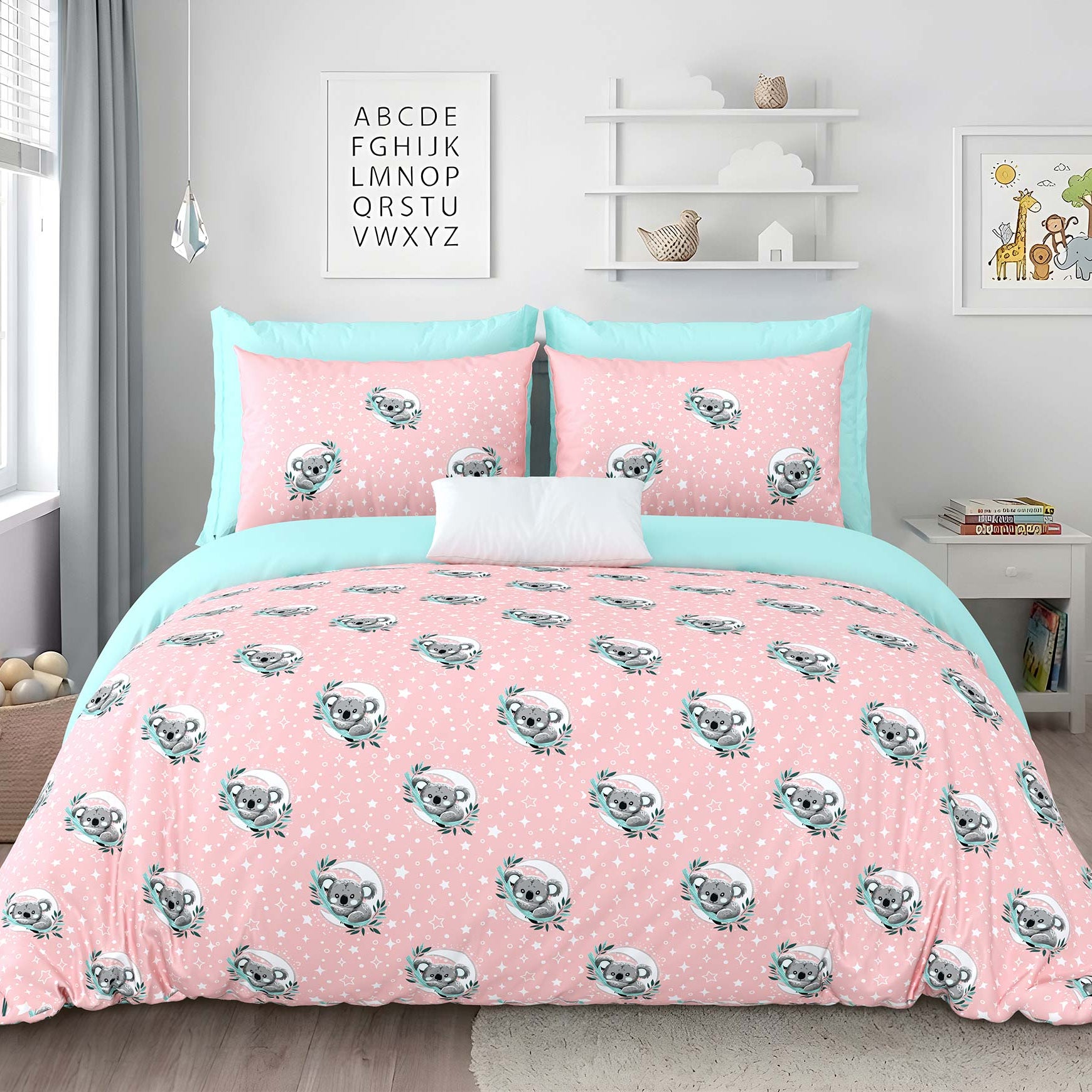 Pathshala Pure Cotton King Size Bedsheet Premium Autoloom Fabric Koala Print Pink