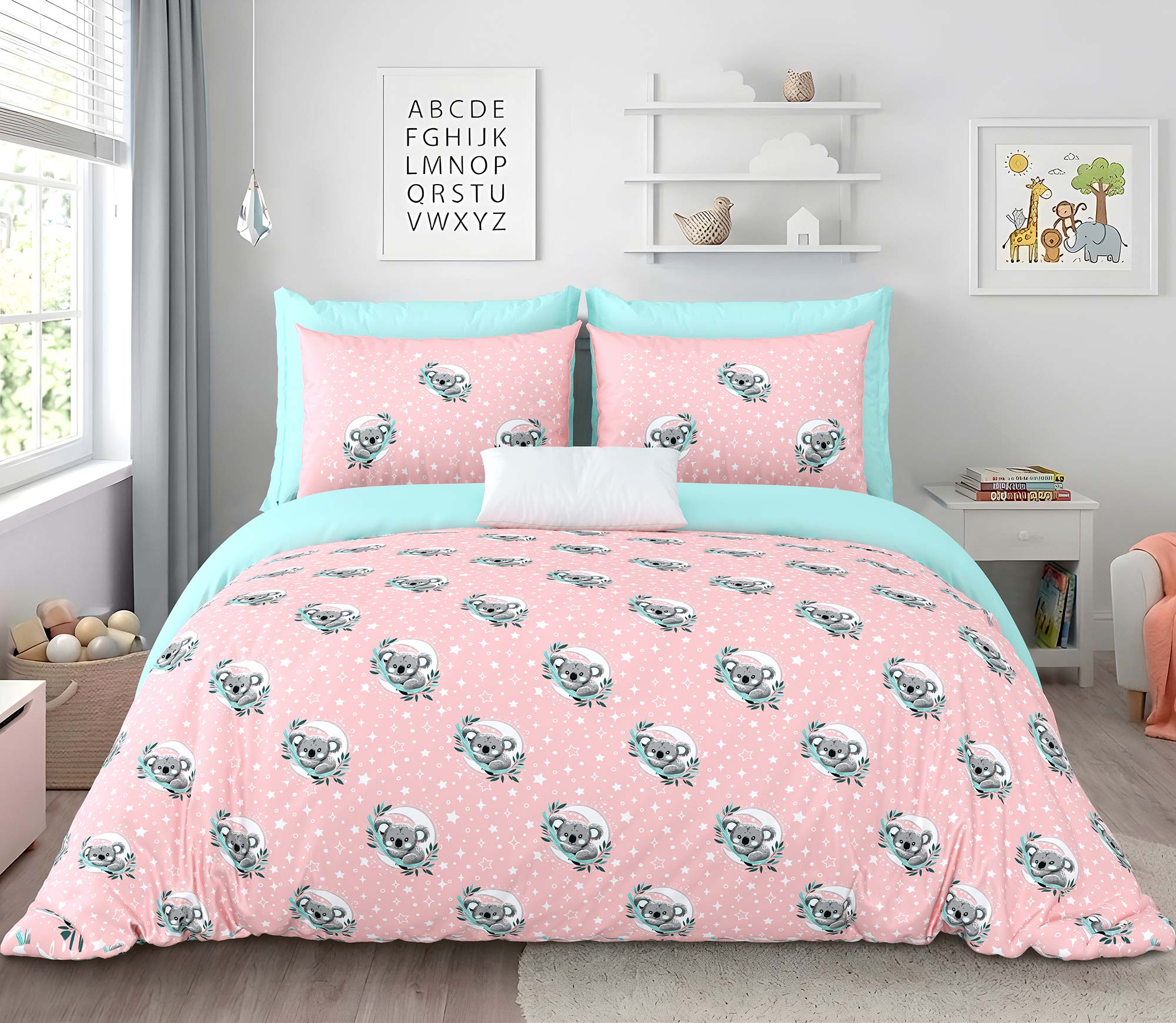 Pathshala Pure Cotton King Size Bedsheet Premium Autoloom Fabric Koala Print Pink