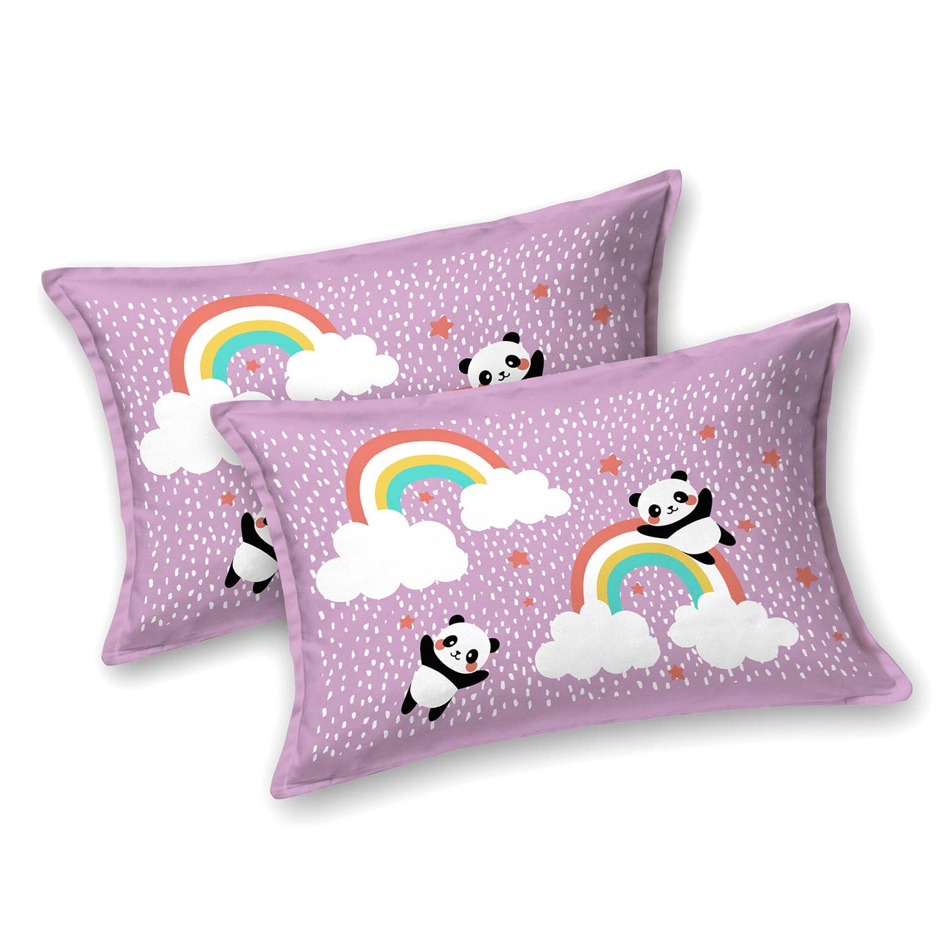 Pathshala Panda Rainbow Kids Cotton Bedsheet – Purple Cartoon Print